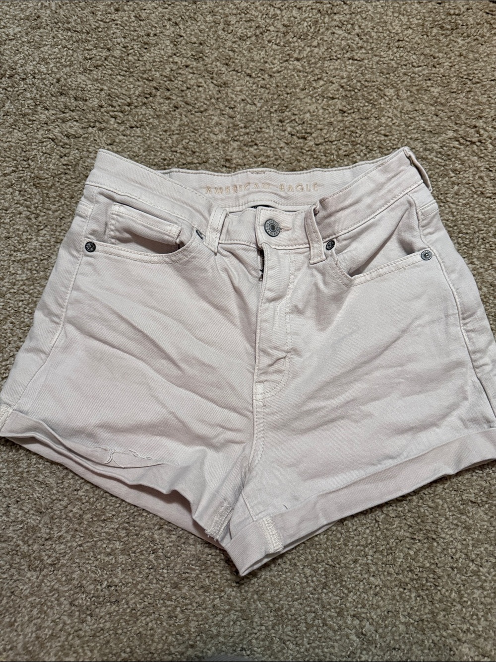 American Eagle Outfitters Pale Pink High-Rise Denim Shorts